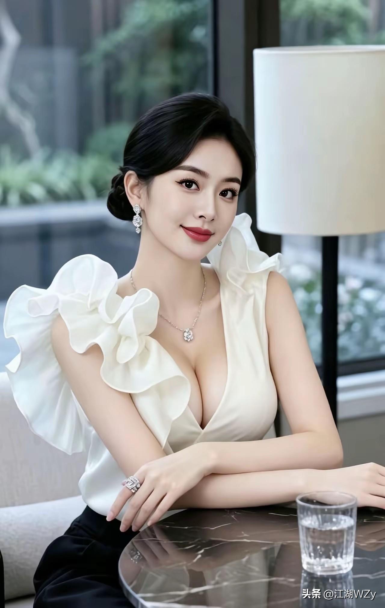 优雅气质，白衣红唇，时尚穿搭，尽显魅力！美女的身材，让人羡慕了！