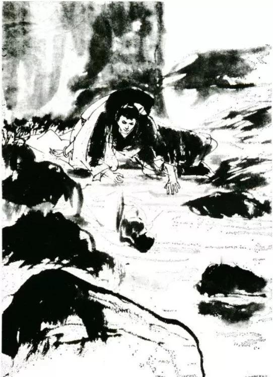 金庸武侠插画，这画中的男子趴在地上在干什么？有朋友能看出来吗？