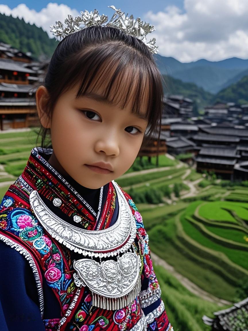 AI写真辑站在吊脚楼前，突然懂了什么叫“一方水土养一方人”，苗家风情里，有岁月的