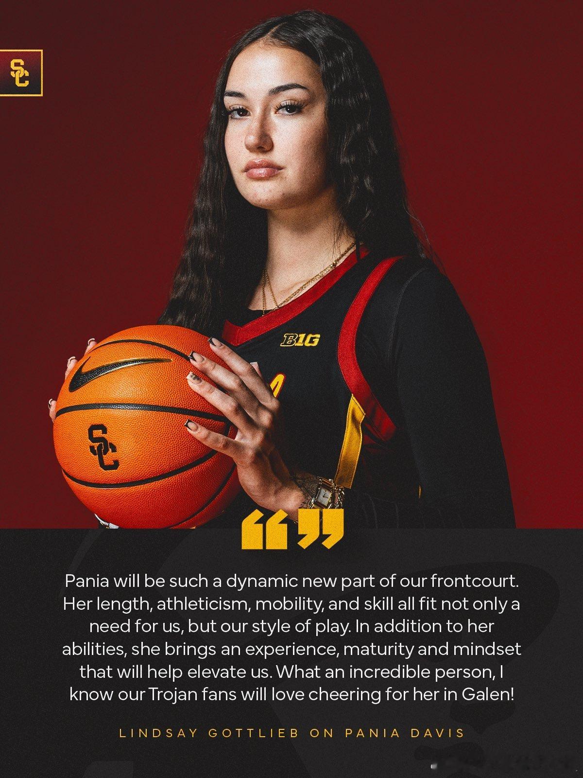 Florida State女篮中锋Pania Davis近日正式转学至USC。P