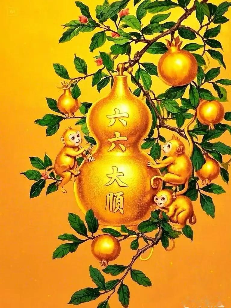 金葫芦纳百福百财，金石榴纳六六大顺，金猴子🐒都乐着来抢福，这福我要定了。六六大