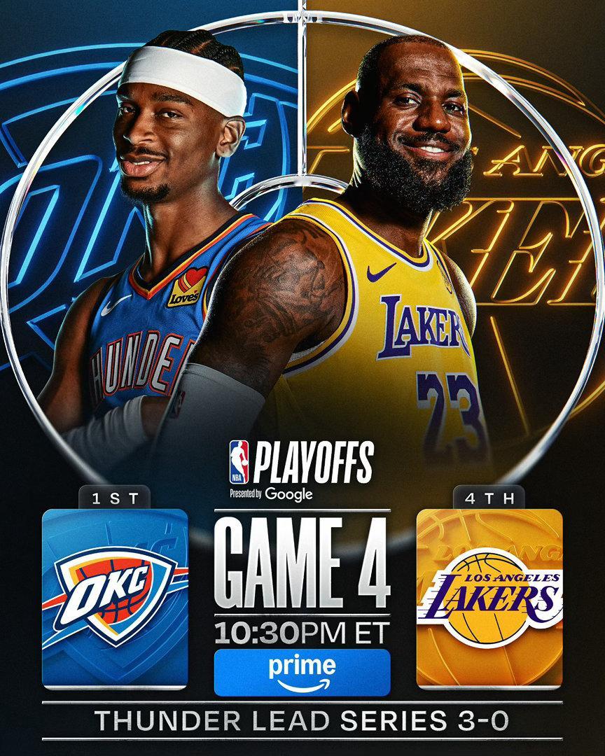nba季后赛今日比赛！活塞vs骑士 雷霆vs湖人在线直播及回放：网页链接