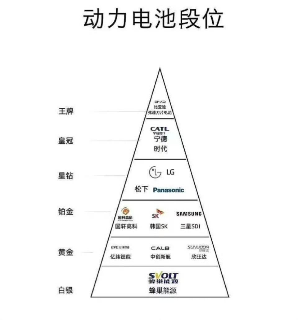 网友排的动力电池段位图，你们觉得宁德时代是不是太低了呢？