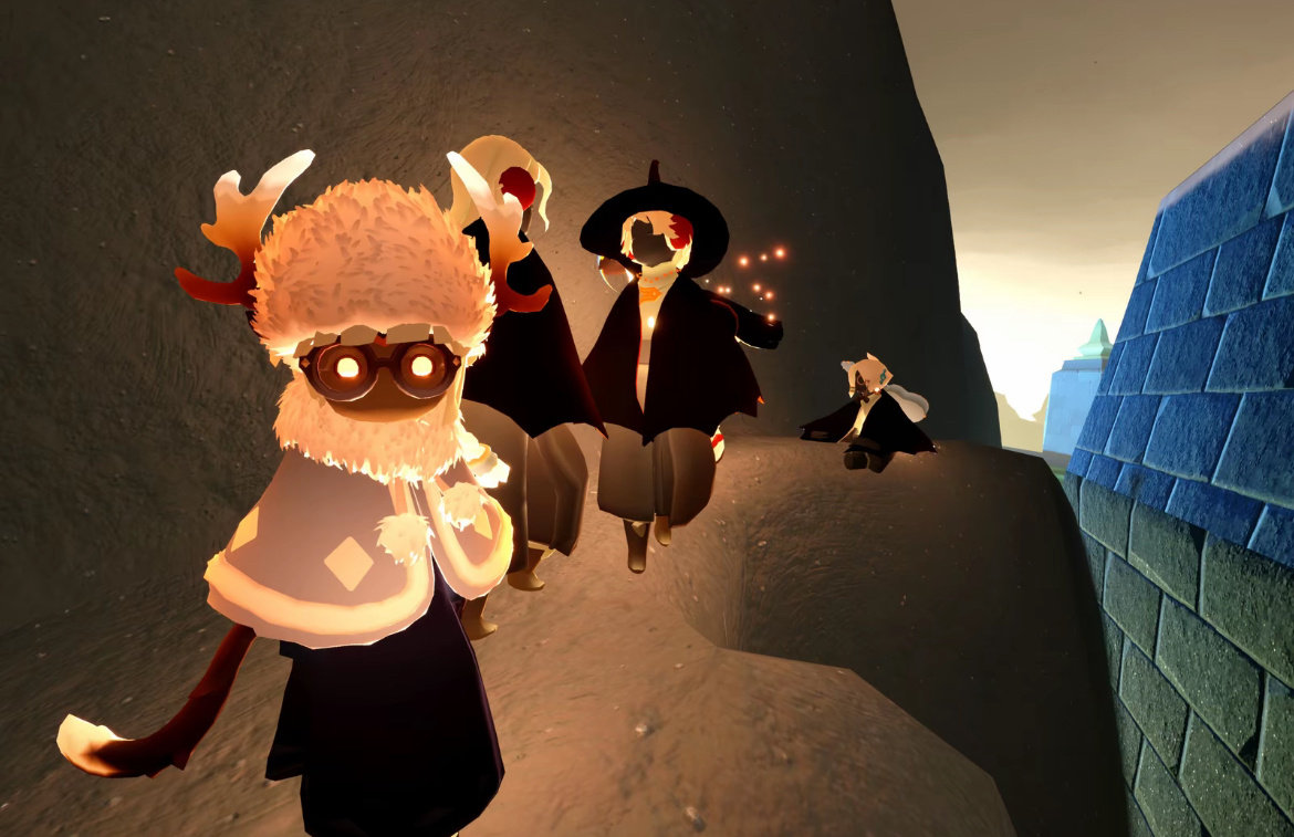 光遇 这里本来有一个emo的小黑，结果一个个陆续围过来