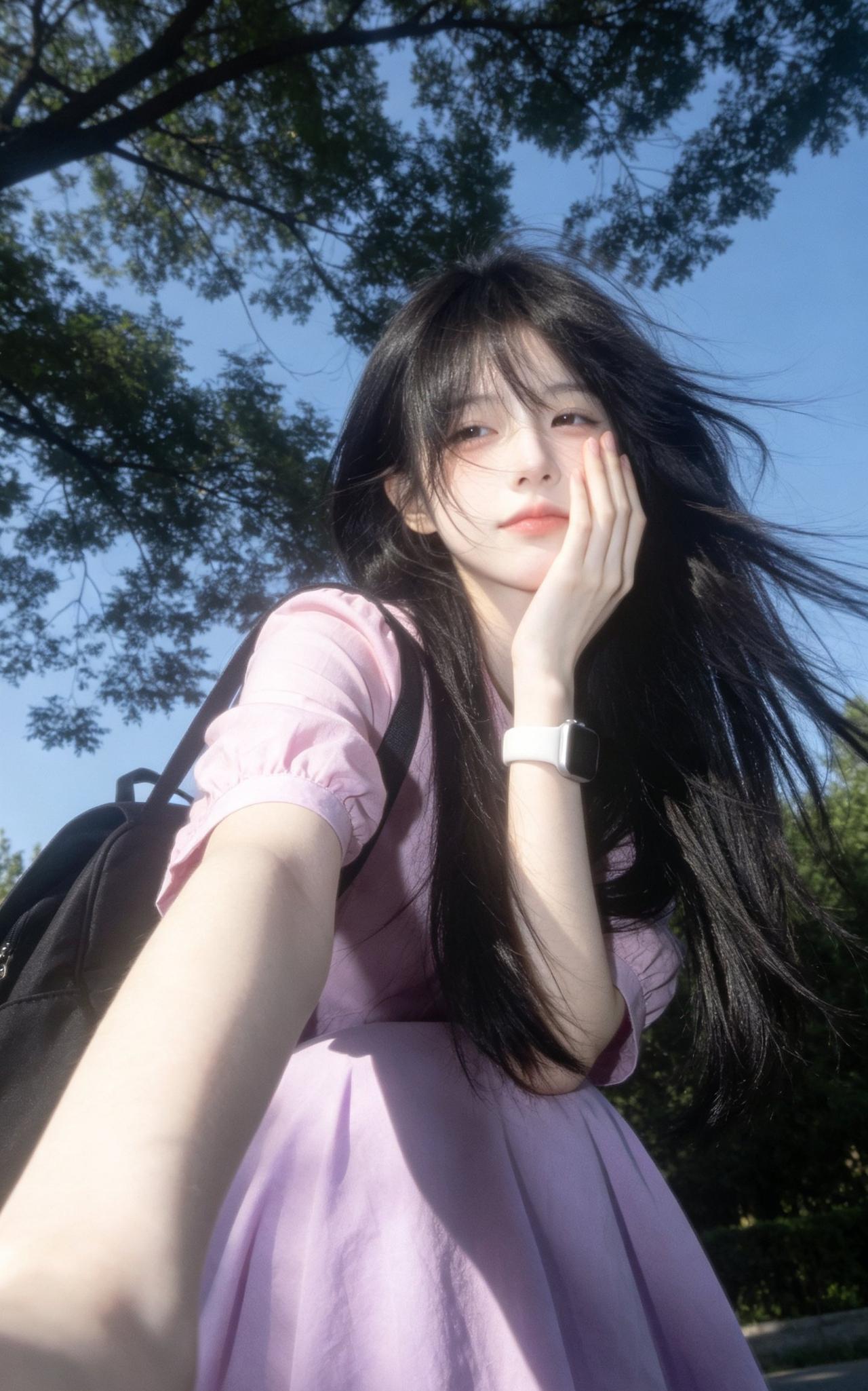 元气少女在阳光下自拍，粉裙飘飘，心情美妙！🌞💖晒晒少女靓影 超美街拍分享 拍