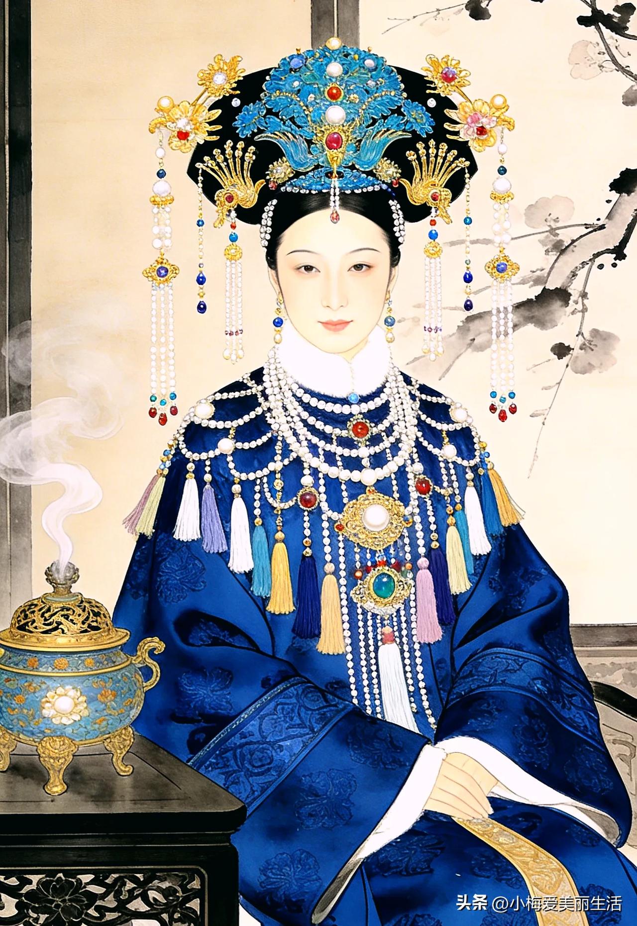 玉簪花下美人笑，锦衣华服映春光。