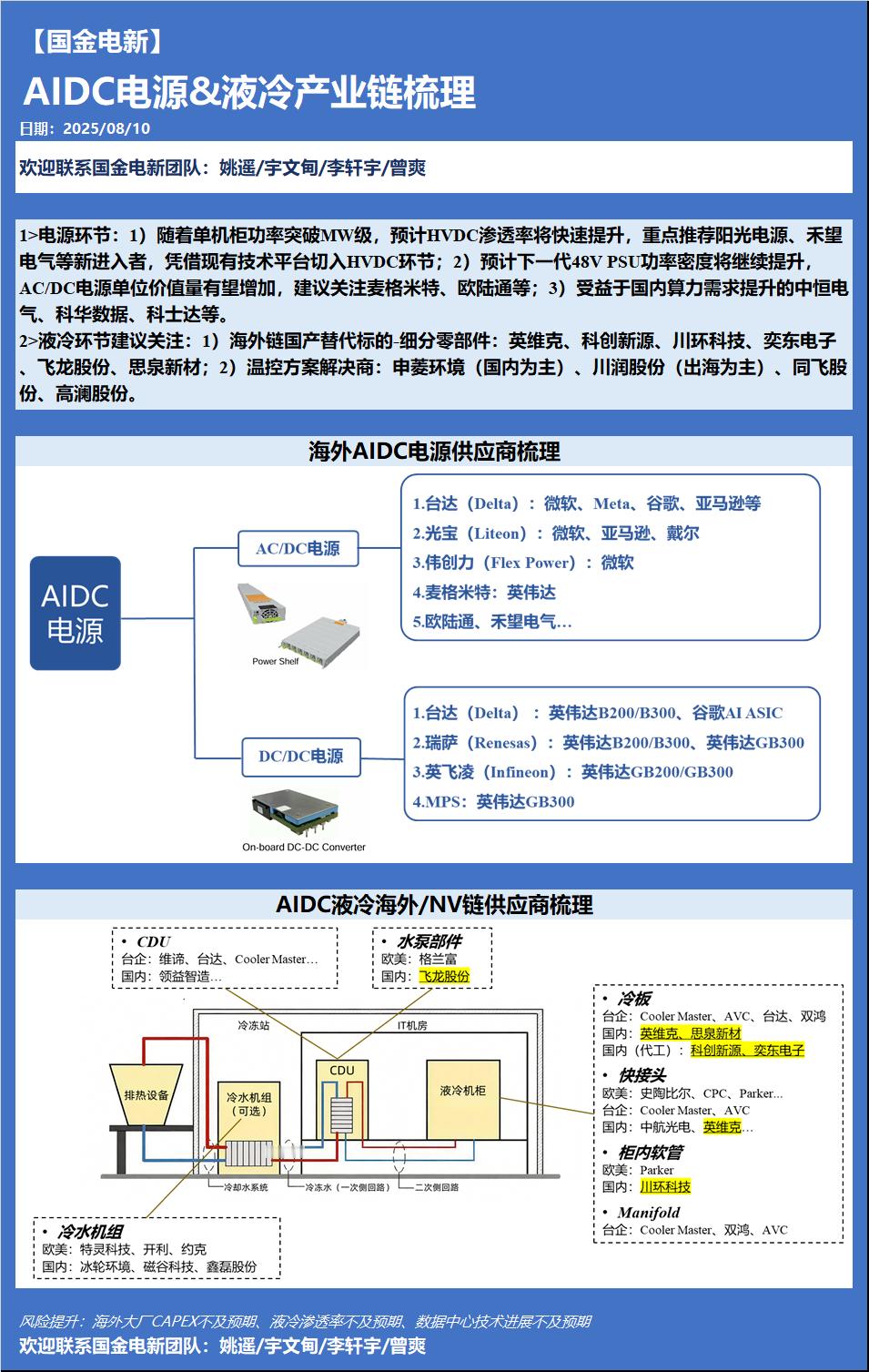 AIDC电源&液冷产业链梳理 ​​​