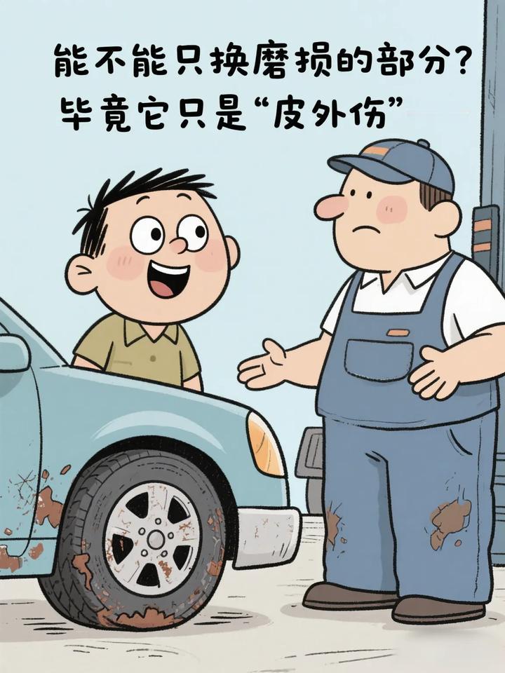 有位车主去给车做保养，维修师傅检查后严肃地说：“您这轮胎磨损太严重了，得换！”