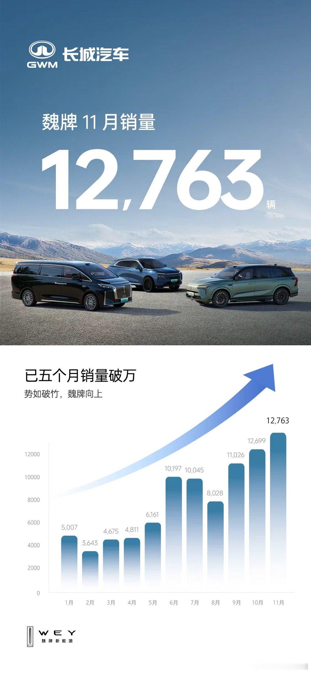 年度新高！魏牌11月销量12,763辆已5个月破万，同比增长81%，魏牌全新高山
