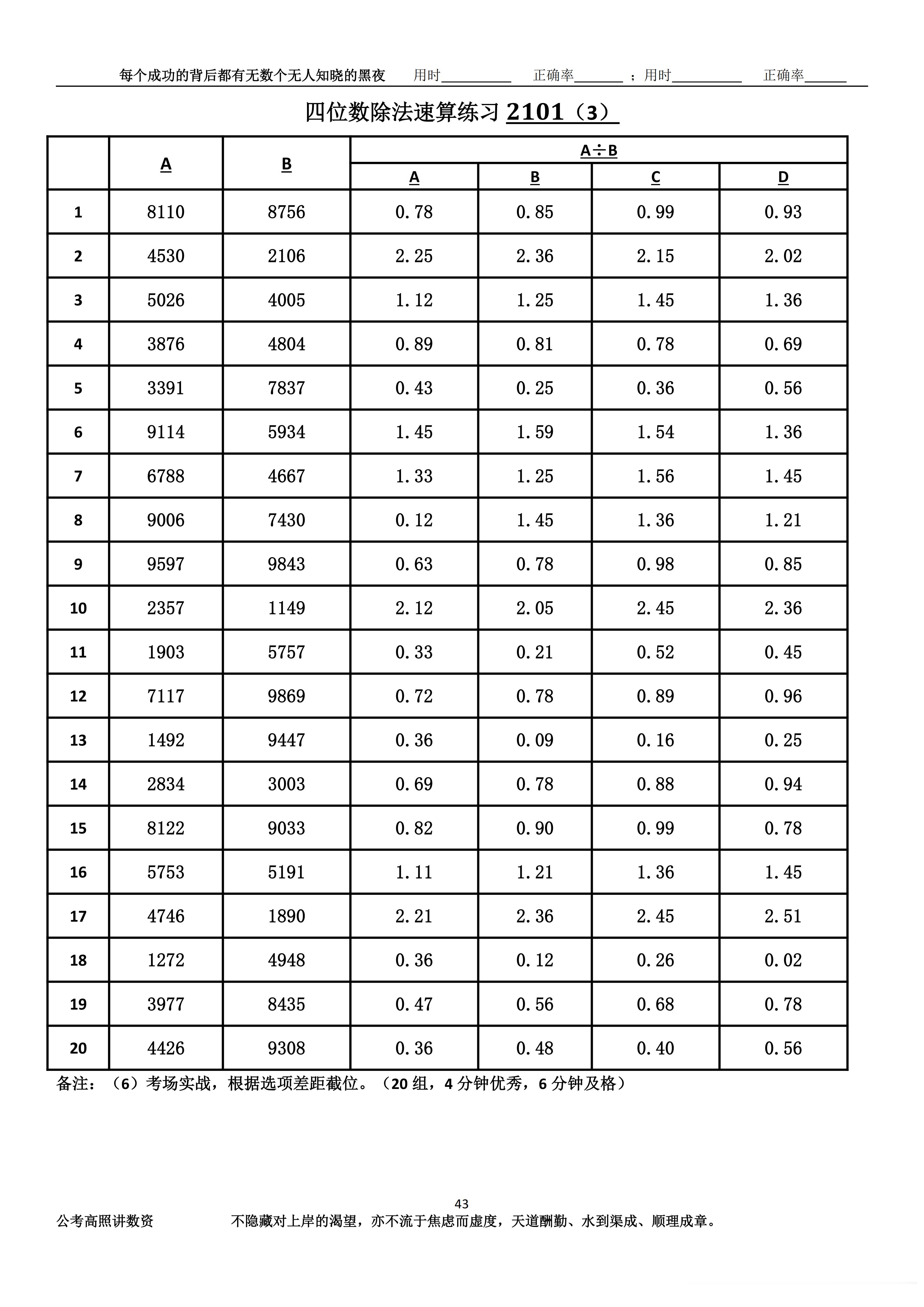跟着高照练速算决战公考  速算练习2101相信自己，努力学习。速算链接汇总：网页