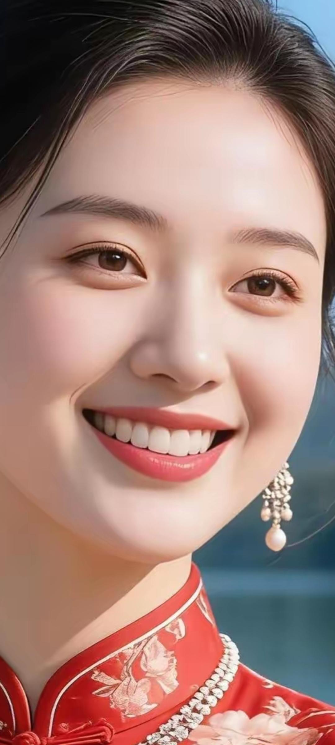微笑的美丽新娘，幸福洋溢在脸上