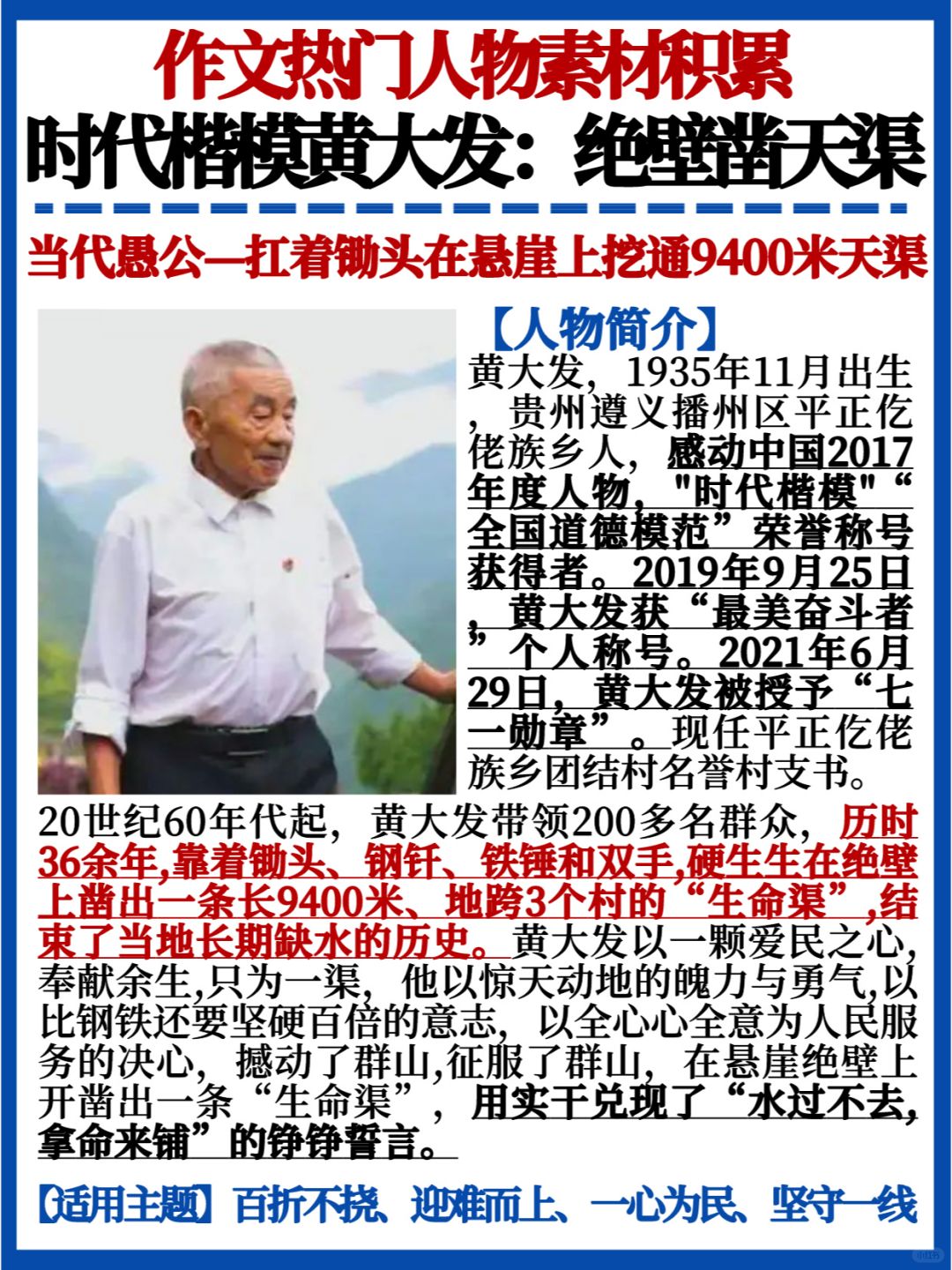 申论作文素材✅时代楷模黄大发｜绝壁凿天渠
