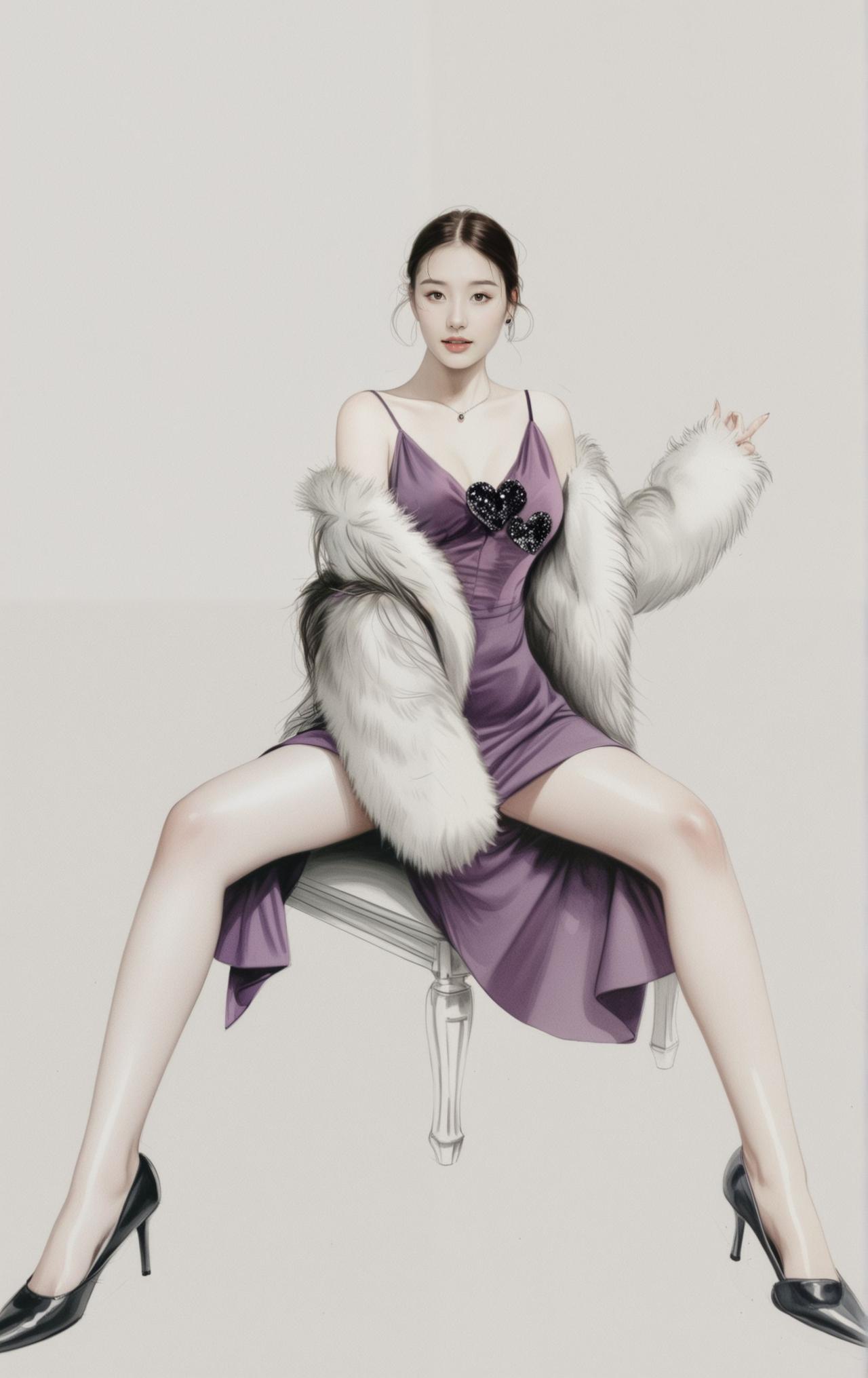 优雅紫裙搭配毛绒外套，时尚又迷人！👗🧥✨