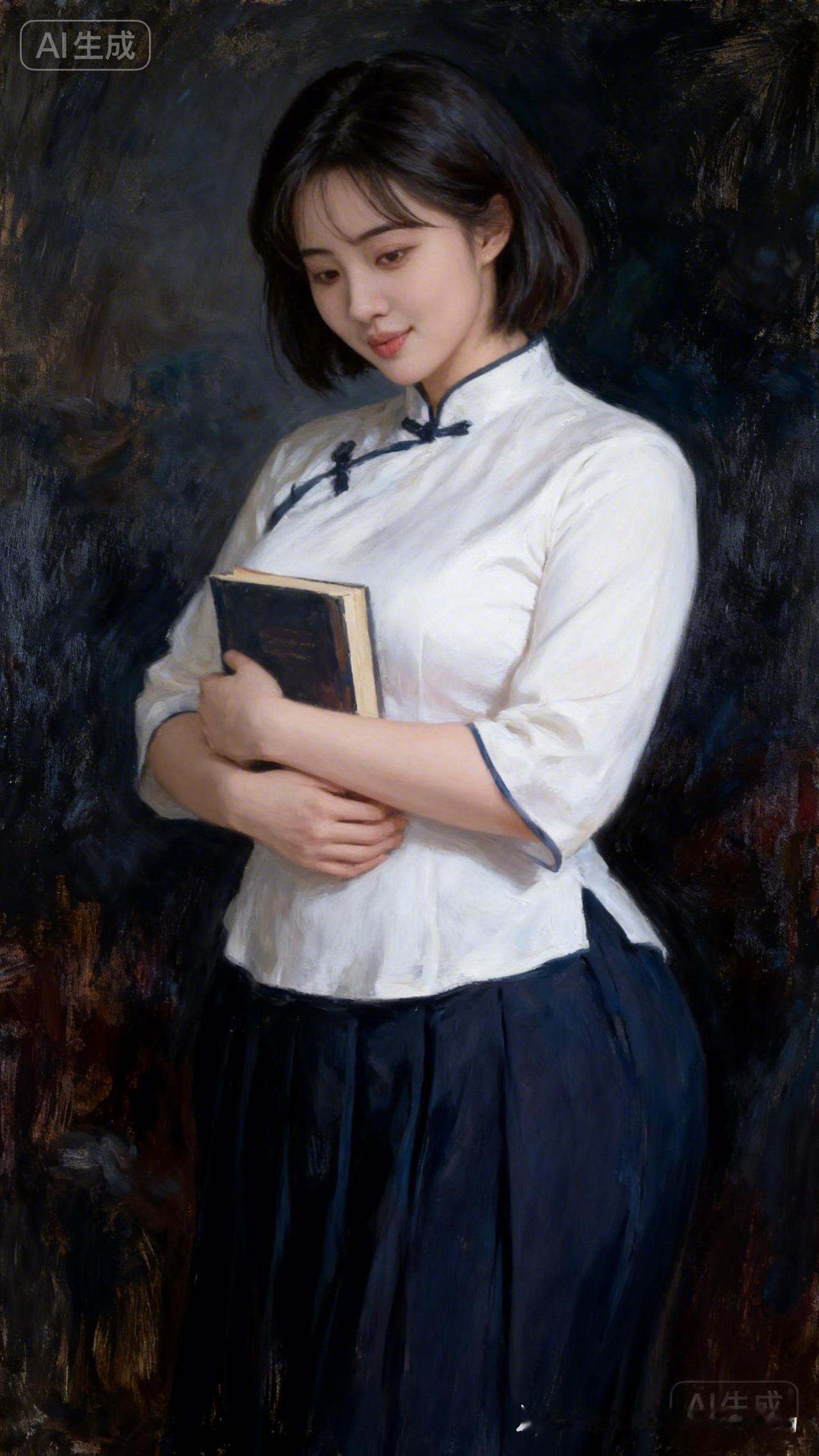 温柔书香女孩，沉浸在阅读的海洋中。