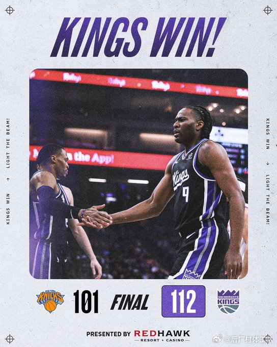 国王战胜尼克斯 国王112-101战胜尼克斯取得三连胜，布伦森伤退，德罗赞27分