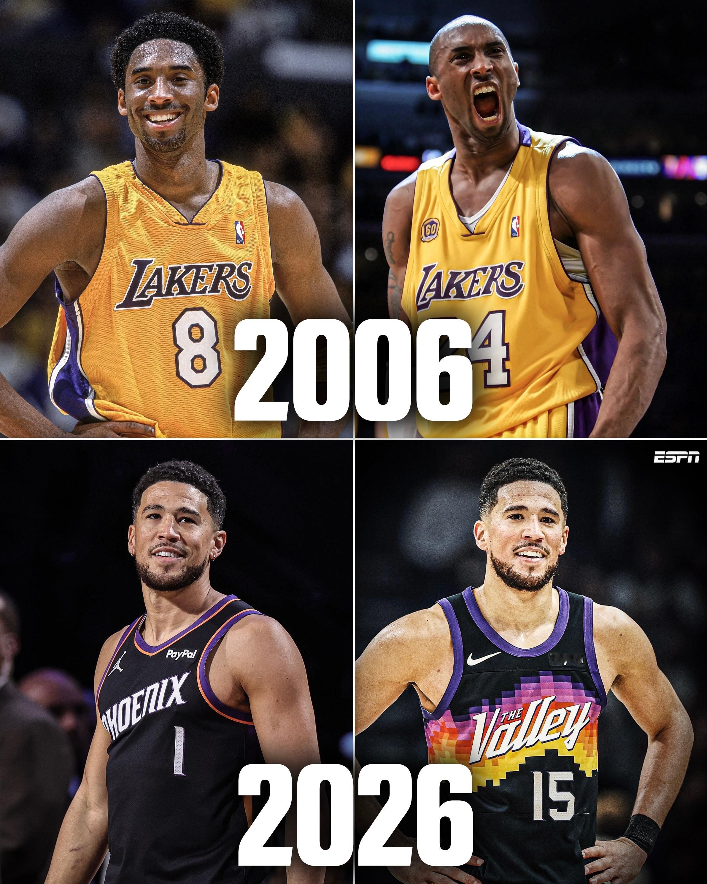 NBA 20年前Kobe Bryant 宣佈改號，20年後Devin Booke