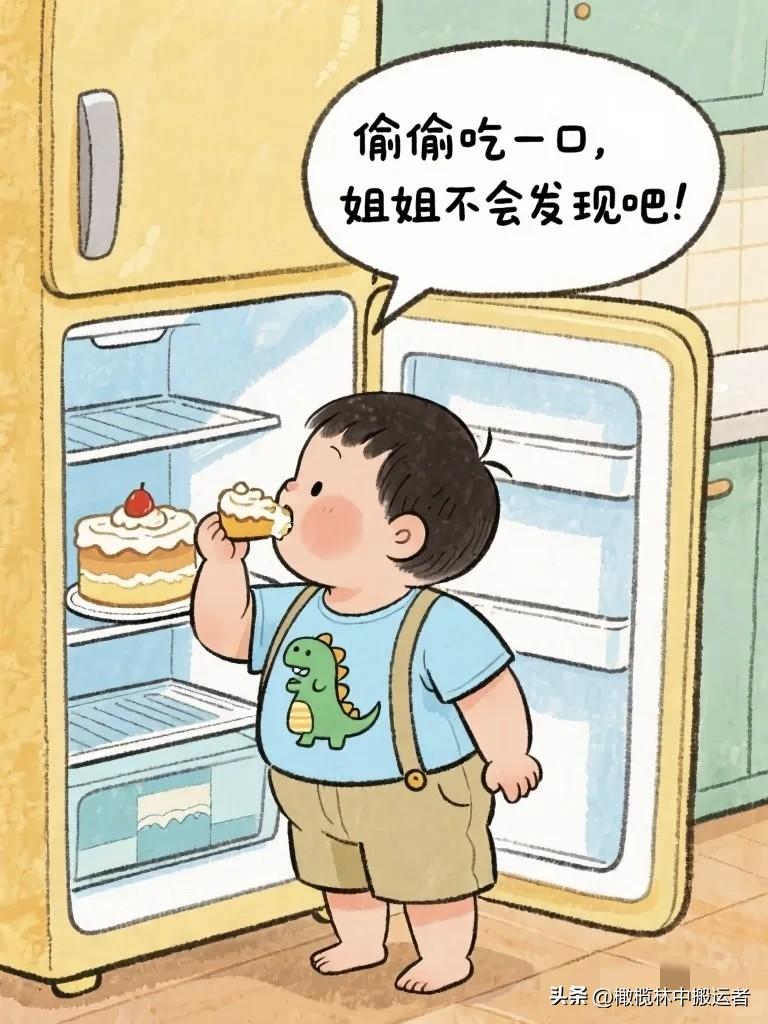 搞笑漫画：弟弟偷吃了姐姐藏在冰箱里的蛋糕，怕被发现，拿了一块豆腐切成蛋糕形状放回