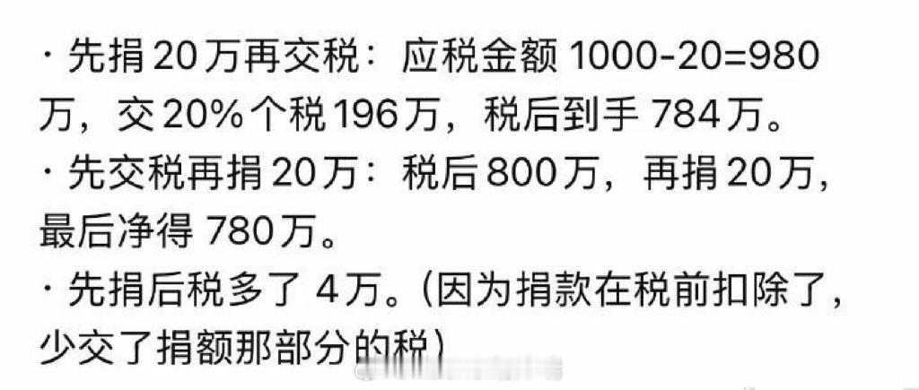 中1000w彩票冷知识      “先捐20万再交税”的说法，本质上混淆了操作流