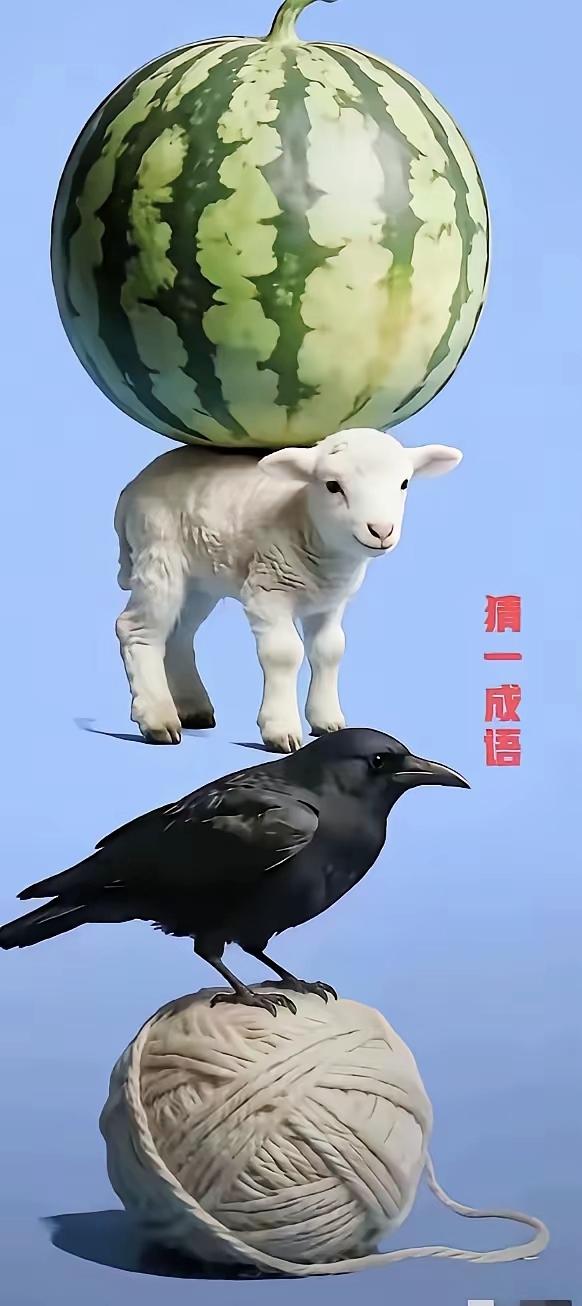 别肉眼硬猜！看懂西瓜、小羊、乌鸦、线团的谐音，一秒解开这道成语题

益智小游戏 