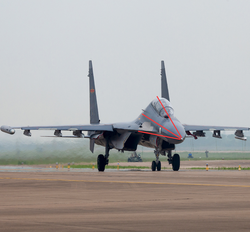 Su-30的机头由于是向下的，所以即便是加高了双座的背部，显得没有那么不协调。S