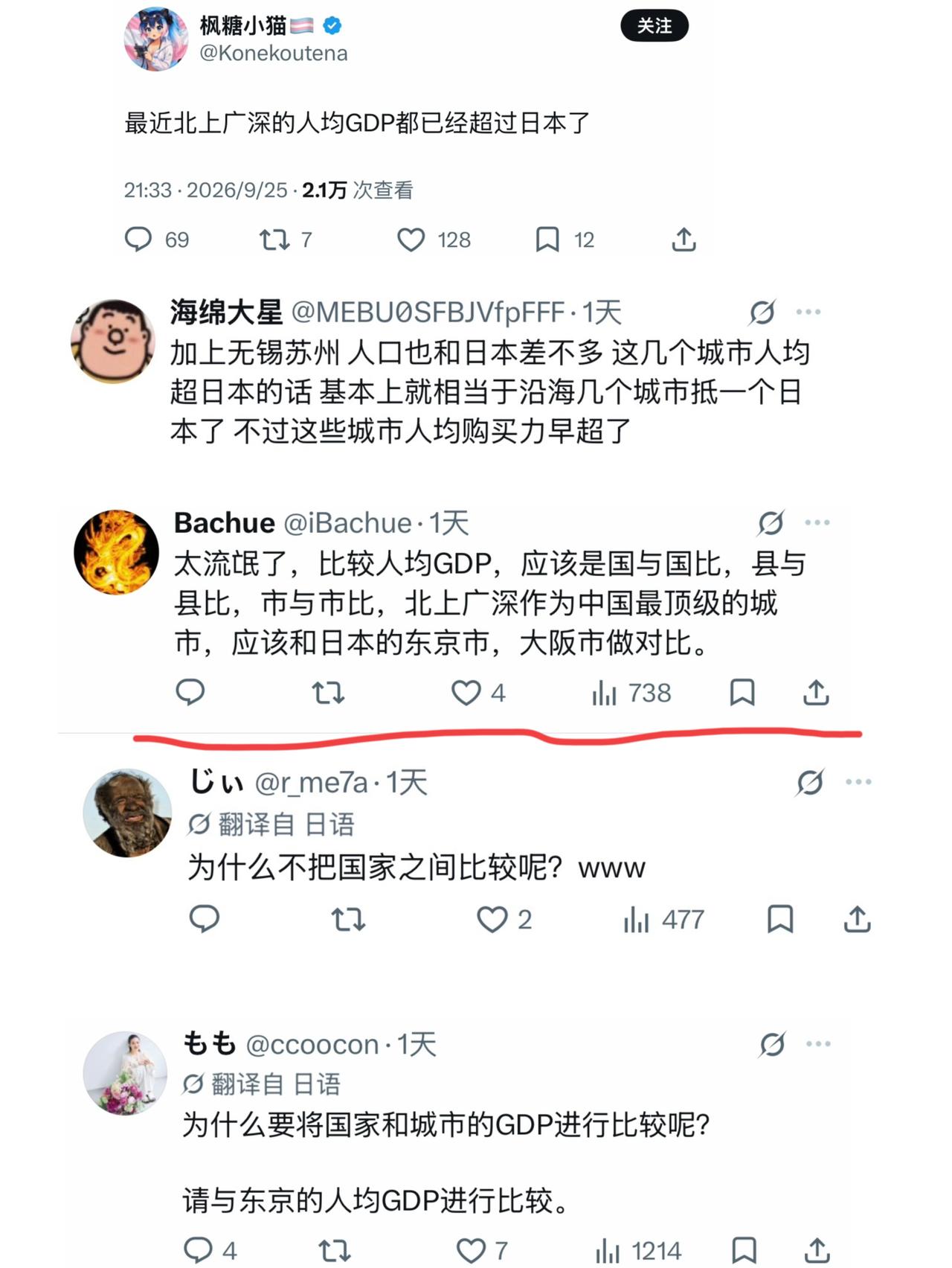 今天X平台上，一堆殖人大破其防，纷纷痛斥城市GDP不能跟国家比较？

只要有人说