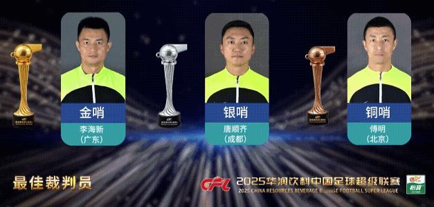 本赛季中超联赛金哨是李海新、银哨唐顺齐、铜哨傅明！
        说实话本赛季