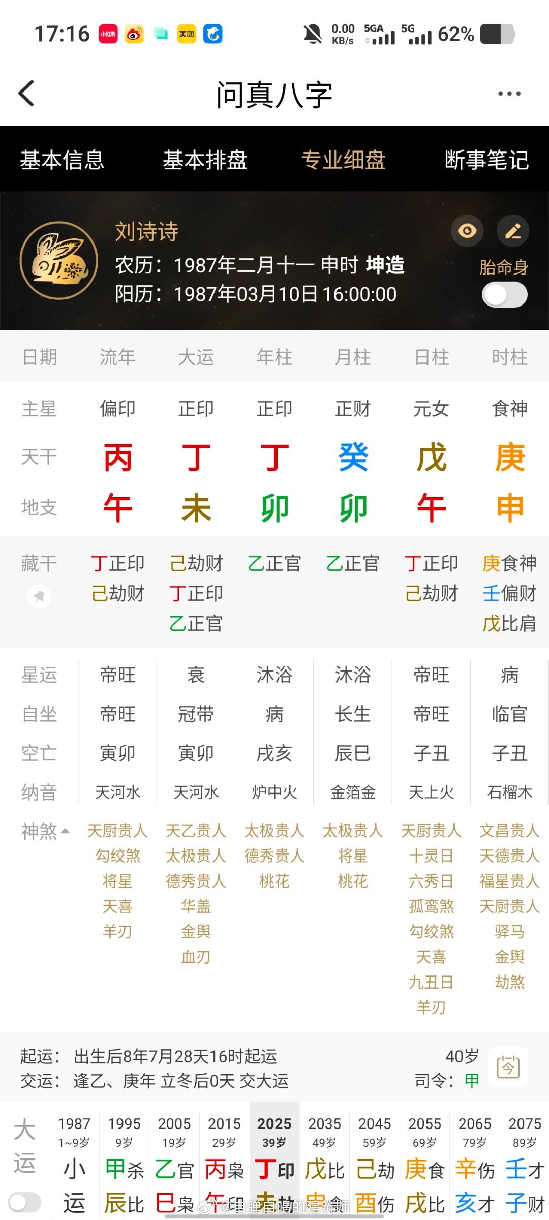刘诗诗这个八字婚姻是挺难，无论她跟谁，都是感情淡漠的相处模式。时柱为参考。天干呢