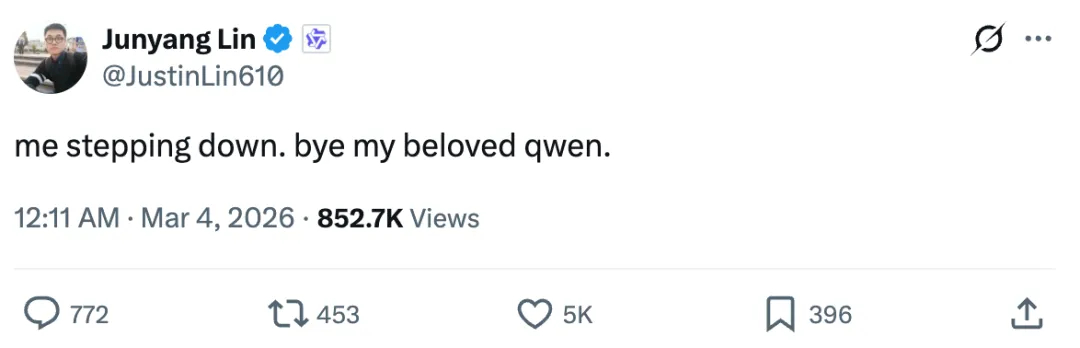 #阿里千问大模型技术负责人自宣卸任# 【#阿里最年轻P10千问技术负责人发文卸任