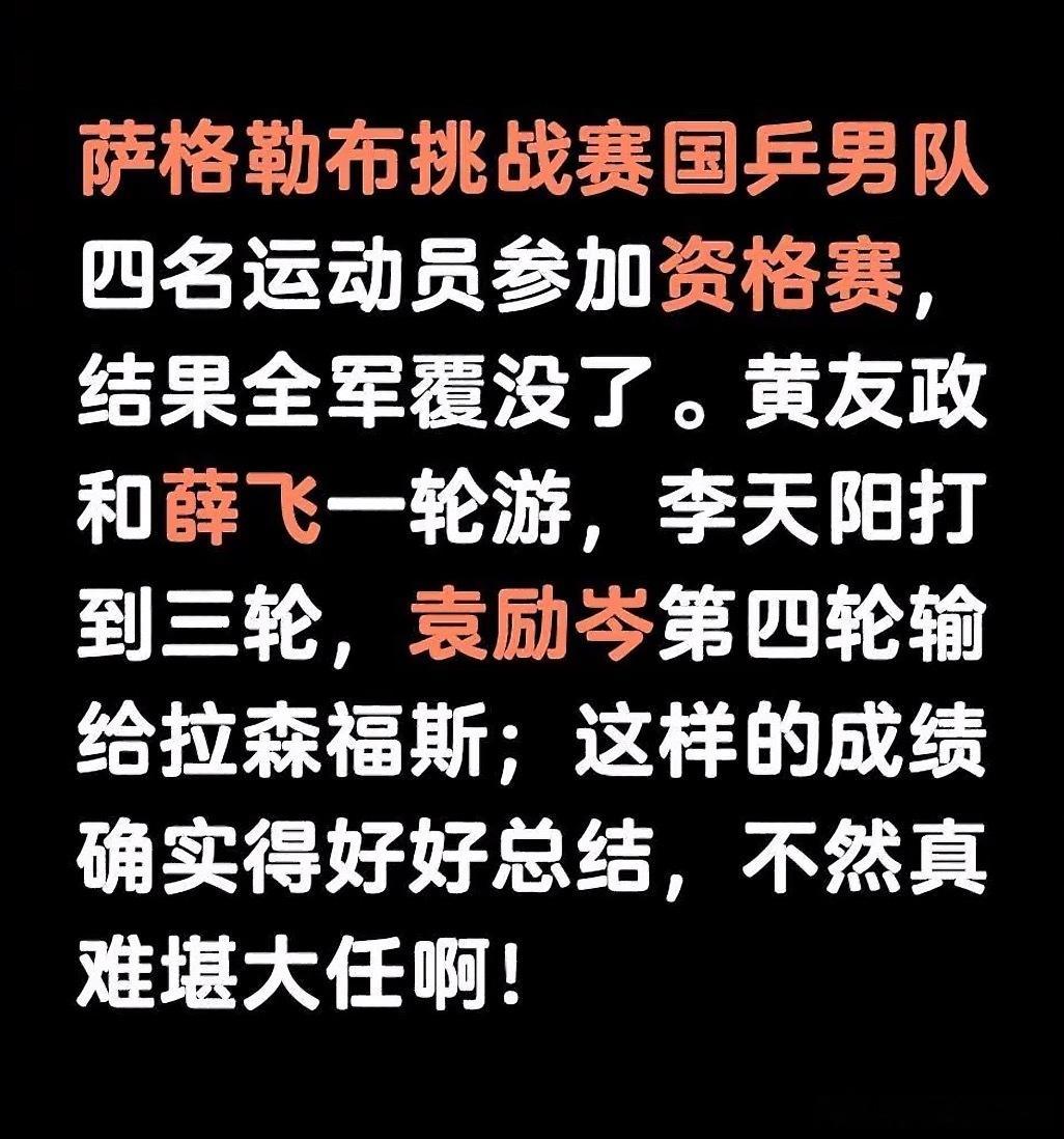 国乒男单无缘正赛不是不能接受输，而是在本该练兵的常规挑战赛上，4名国乒男单选手全