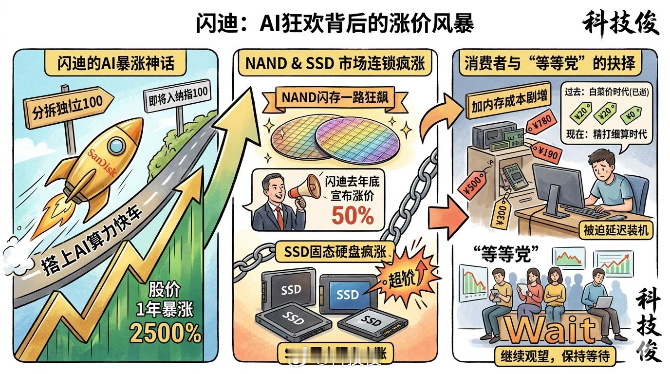 闪迪股价1年暴涨2500%自从分拆出来搭上AI算力快车后，闪迪一年涨了二十多倍，