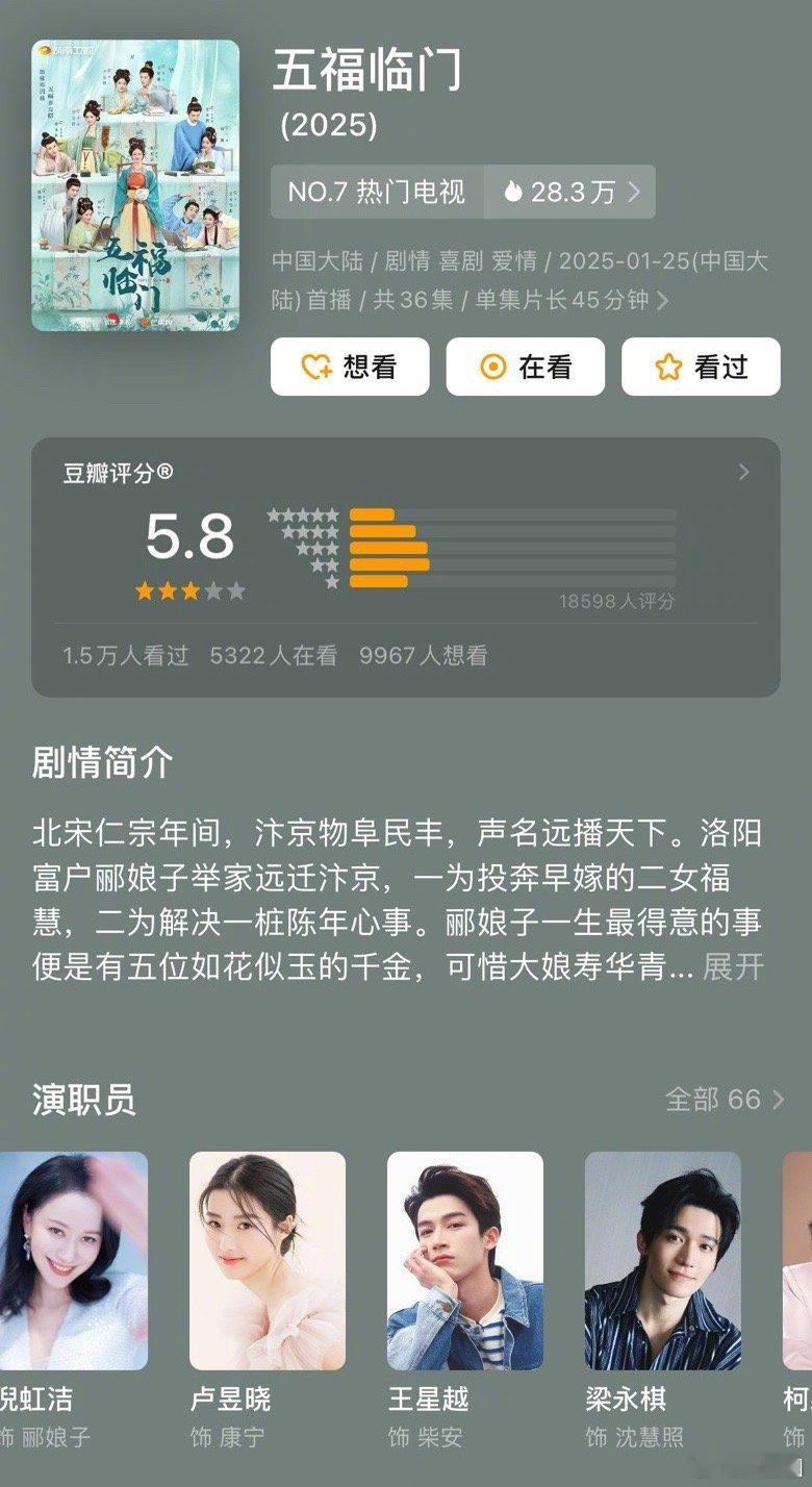 五福临门豆瓣5.8，相思令豆瓣5.2，高了低了～ 