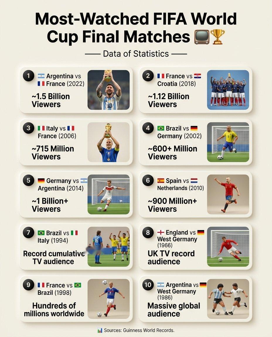 收视率最高的FIFA世界杯决赛📺🏆
1. 阿根廷 vs 法国 (2022) 