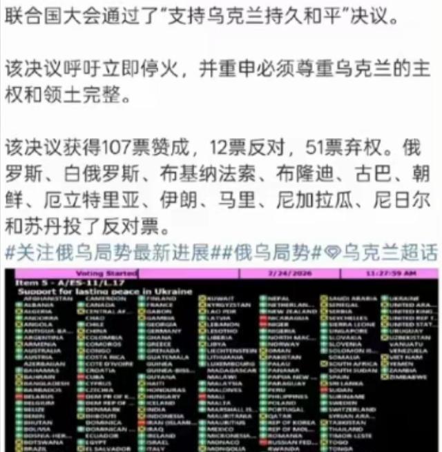 弱国无外交啊，支持 乌克兰 的国家只有107个，但是支持 俄罗斯 的国家居然高达