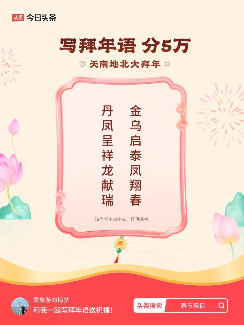 写拜年语送祝福新春拜年送祝福！我的祝福是：“丹凤呈祥龙献瑞，金乌启泰凤翔春”！快