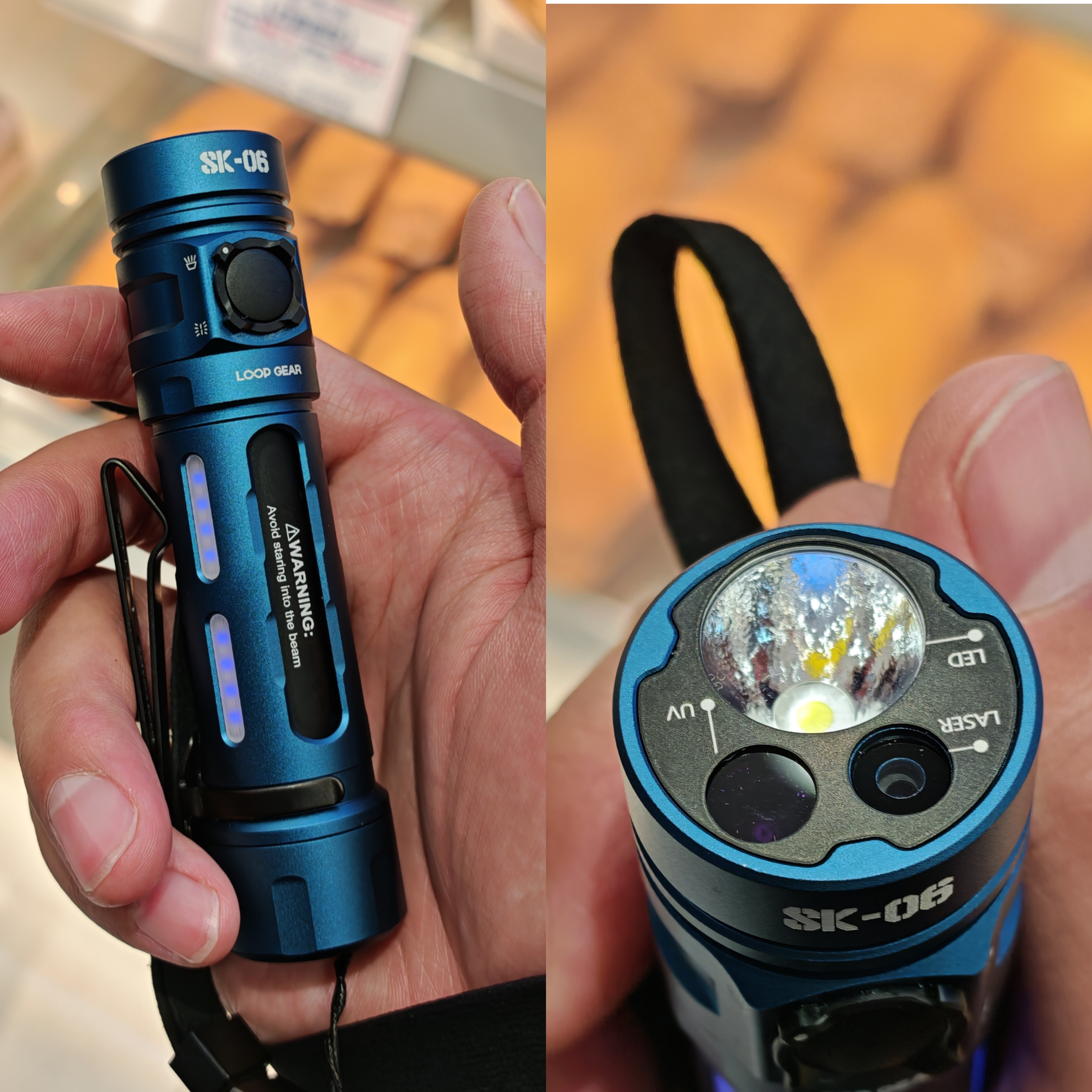 从筒友这里淘了一直全新LOOP SK06蓝色板，白光，UV，激光———三光合一，