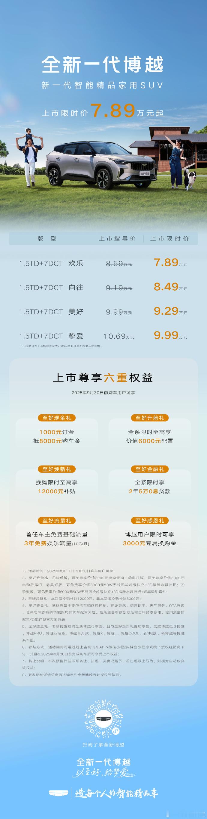 吉利全新博越限时价7.89万起 8月17日，吉利汽车全新一代博越正式上市，共推出