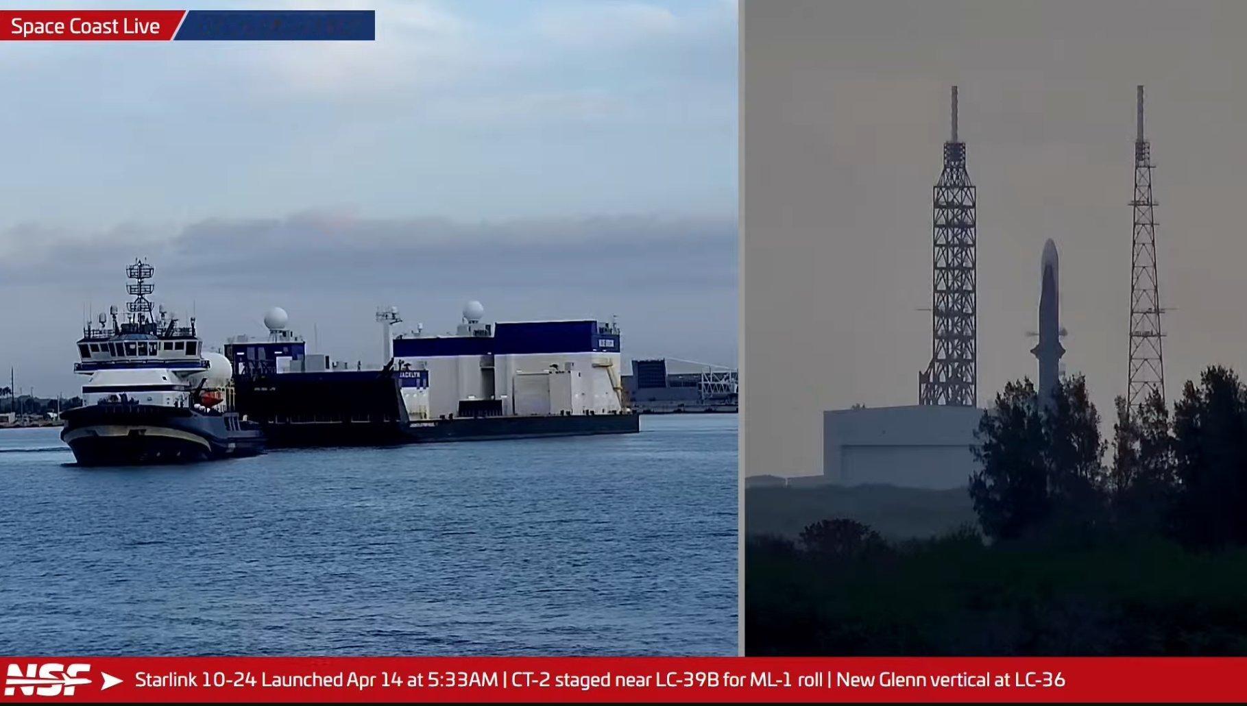 新格伦开始加注推进剂，准备进行静态点火测试。此外，回收船也已出港，支持本次任务的