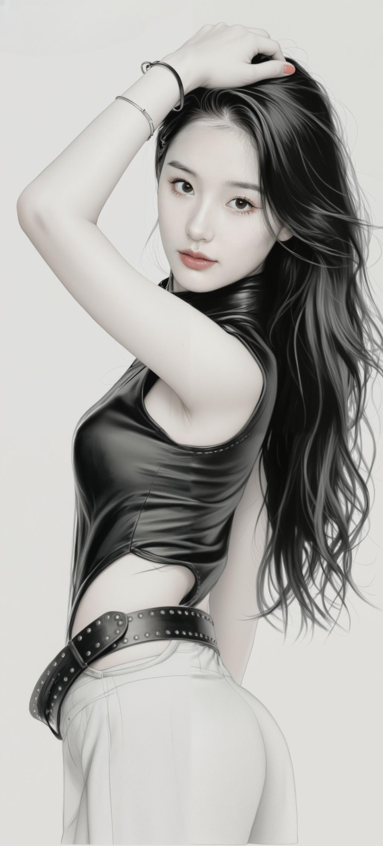 时尚黑白少女，优雅姿态，魅力无限！💃🏻✨