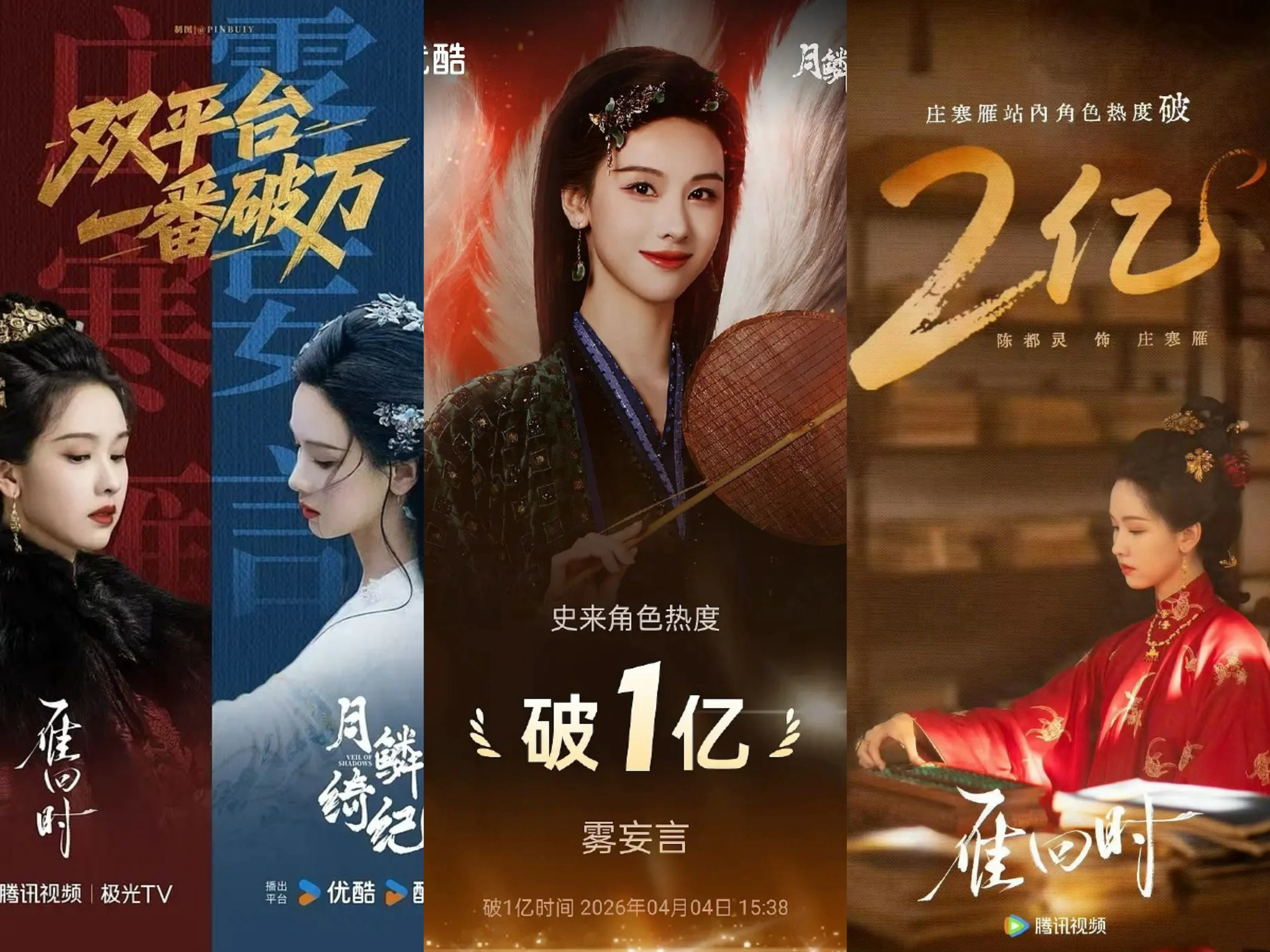 🎉陈都灵月鳞绮纪饰演的雾妄言角色热度破亿，成为首位👖和🥝优酷双平台一番角色