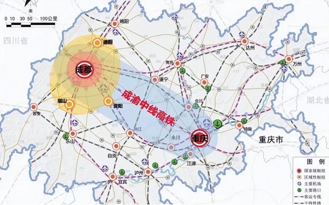 四川官宣成渝中线、成达万高铁2027年通车。

长久以来，成渝两地看似紧邻，高效