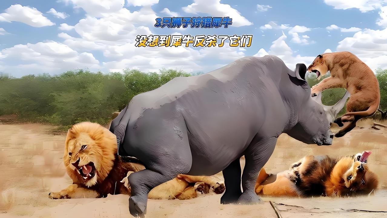 犀牛宛如披甲战车，巨型体重与防御力碾压猫科猛兽。面对狮子或老虎的利爪，它凭借厚皮