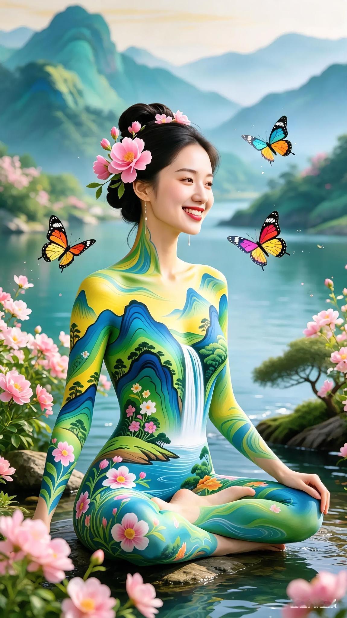 人体山水画绘画，是不是别出心裁，是不是觉得蛮有意思呢！