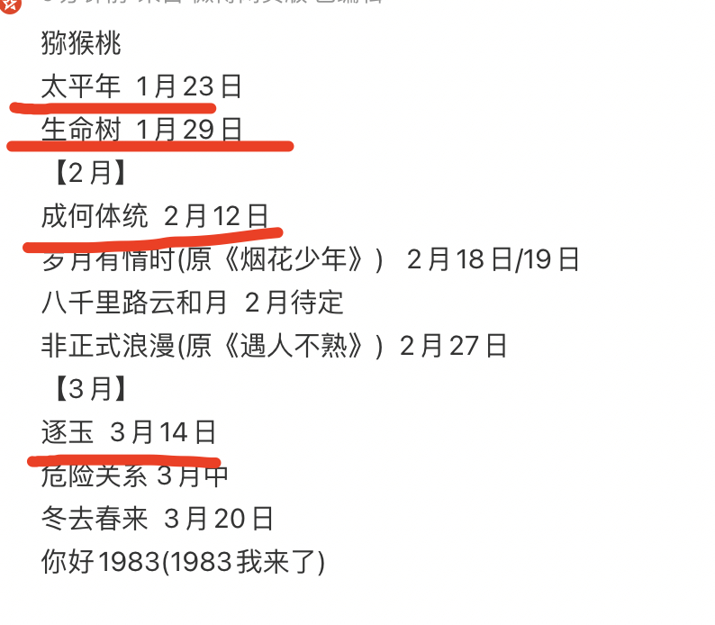 爱奇艺最新电视剧播出瓜1月23日 太平年1月29日 生命树2月12日 成何体统3
