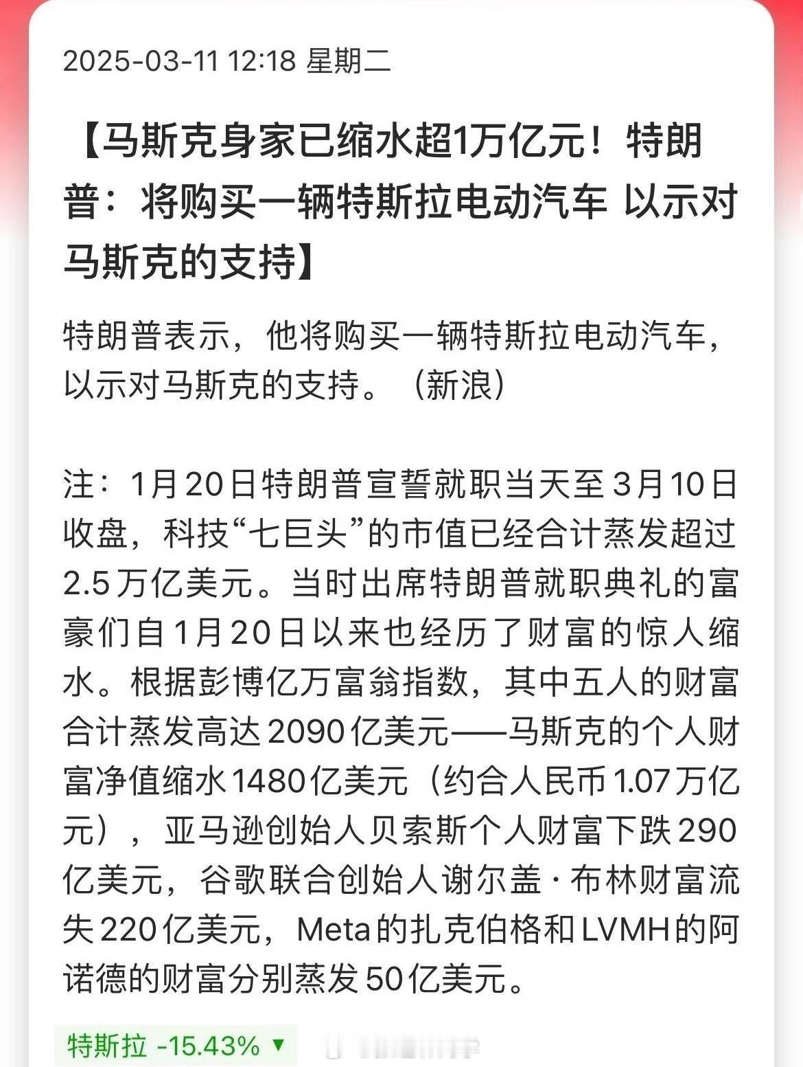 马斯克承认特斯拉生意困难马斯克身家已缩水超1万亿元！特朗普：将购买一辆特斯拉电动