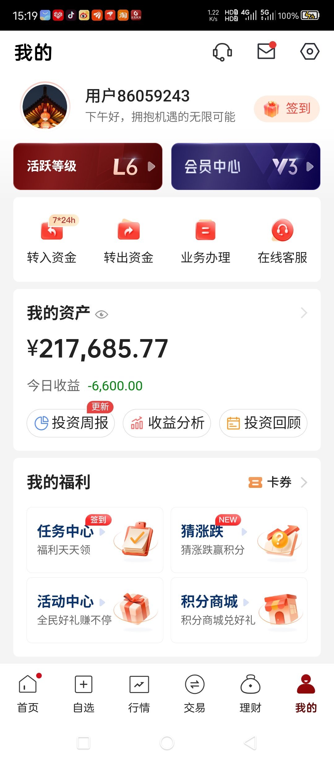 现在的账户资产是217685，真正的本金是274000，也就是说亏了接近6000