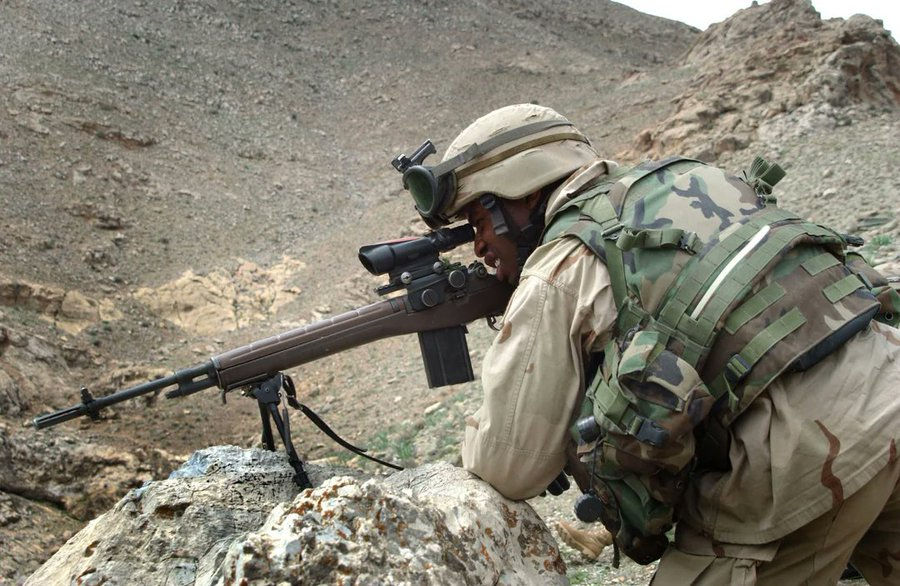 每天认识一件兵器 美国陆军第82空降师伞兵使用配备ACOG光学瞄准镜的M14 7