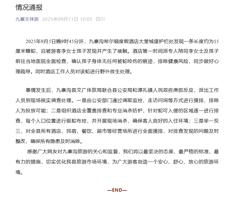 #15厘米毒蛇现酒店大堂非人为投放#【#官方通报酒店大堂出现15厘米毒蛇#：确认