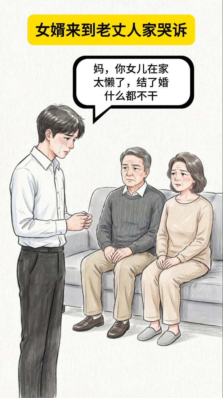 开心笑一笑：

你去来到老丈人家哭诉

女婿：妈，你女儿在家太懒了，结了婚什么都