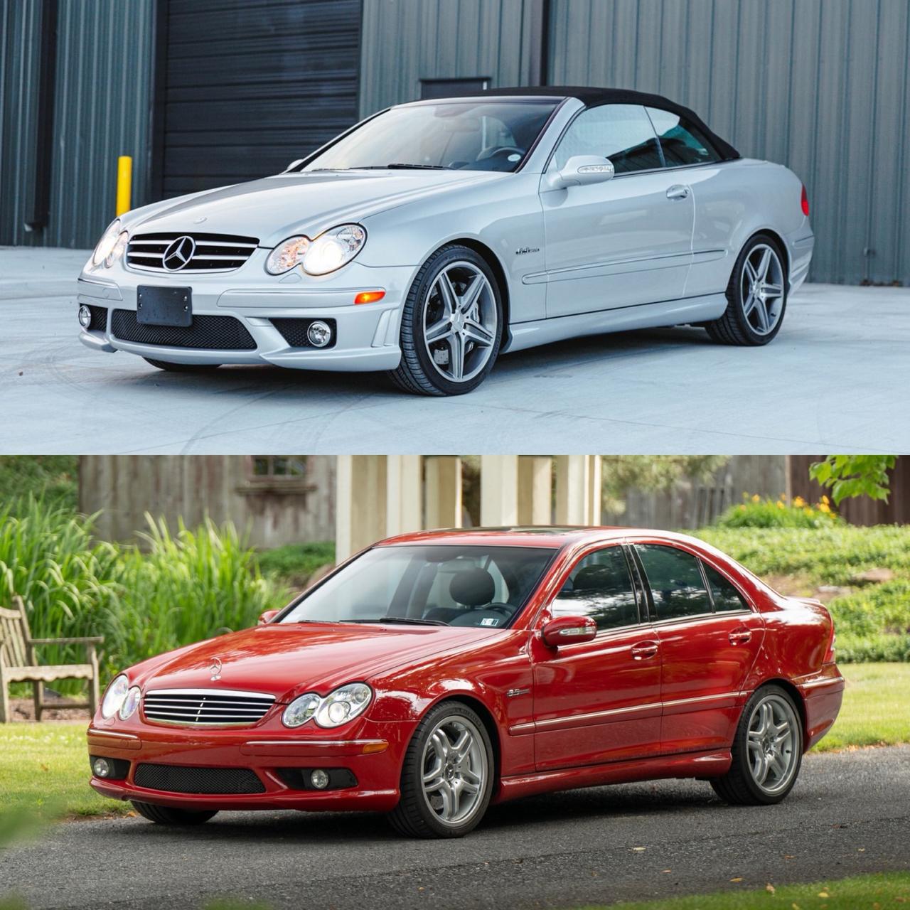 两辆稀有 AMG 车型，C55 本身就非常稀有，堪称经典之作。而 CLK63 则