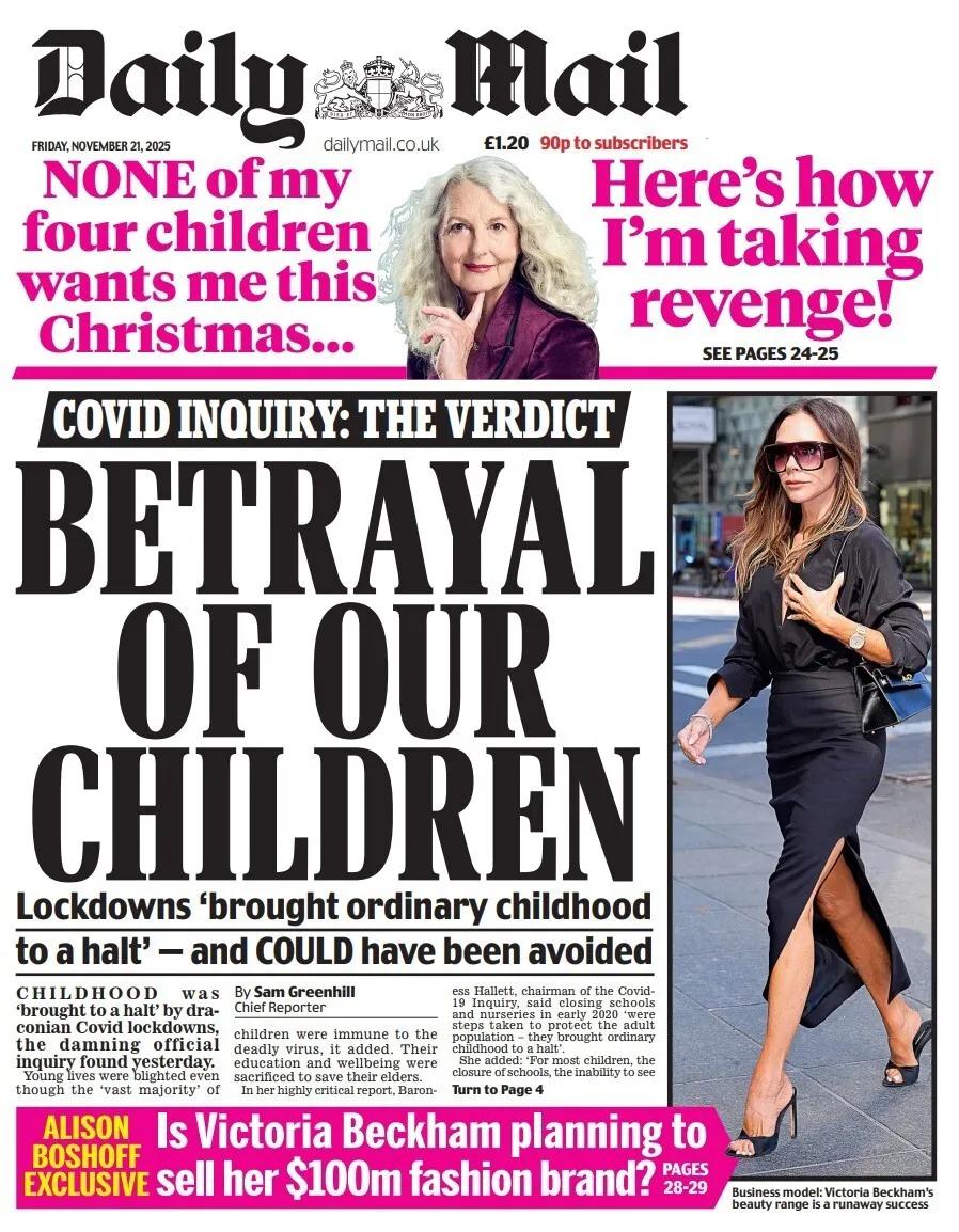 《每日邮报》报道，这份“令人震惊”的英国新冠调查发现，儿童时期因“严厉”的封锁措